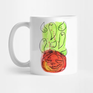 Watercolor Ghosts and Pumpkin Mug